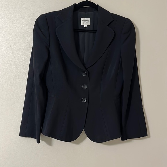 Armani Collezioni Wool Blazer Black Sz 4 Timeless Quiet Luxury Old Money Classic - Picture 1 of 7